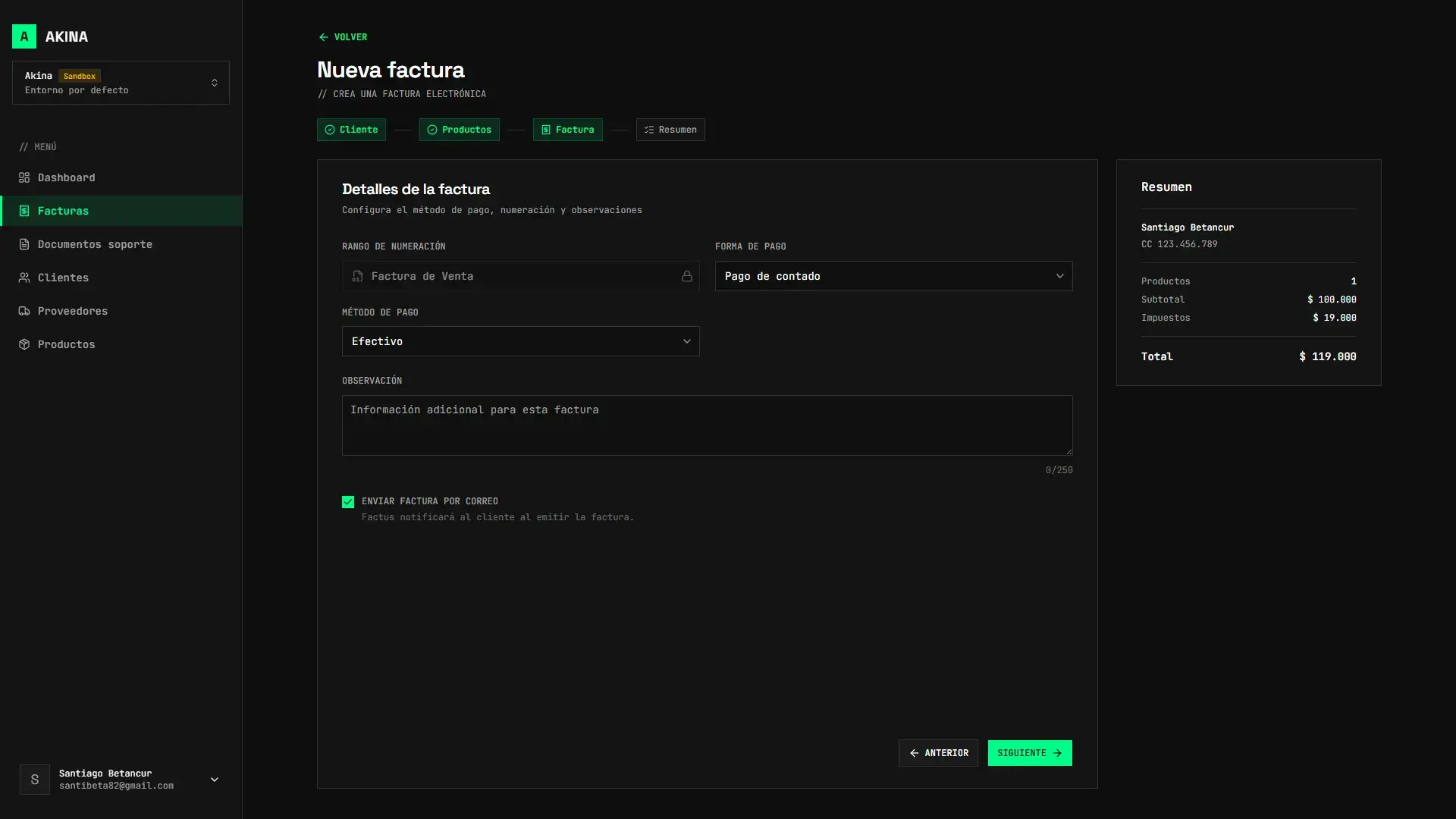 Akina Dashboard - Panel de control